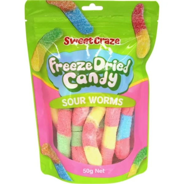 Sweet Craze Sour Worms Freeze Dried Candy