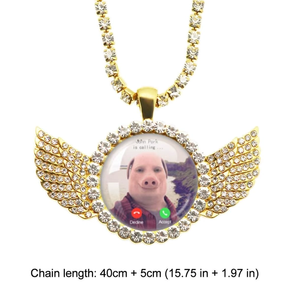 For John Pork Is Calling Answer Call Phone Humor Funny Pig Lover Graphic The Moon Necklace Angel Wings Pendant Necklace Jewelry - AliExpress 
