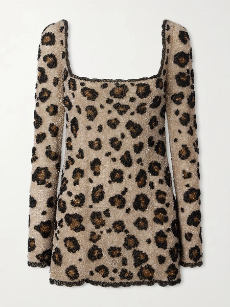 Clio Peppiatt - The Leo Embellished Sequined Tulle Mini Dress - Animal print