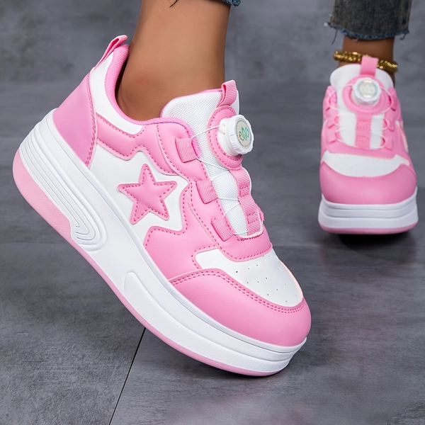 & Pink Roller Skate Sneakers with Detachable Wheels & Rotating Buckle Closure - All-Season Comfort, Star Pattern Design, Low-Top TPR Sole & EVA Cushioning - Durable -like Upper for Training, Sports, Outdoor Play - Ideal Birthday/Halloween Gift (Unisex Skate Shoes), Skating Shoes, Roller Skate Shoes, Roller Shoes, Roller Skate Shoes, Skating Shoes