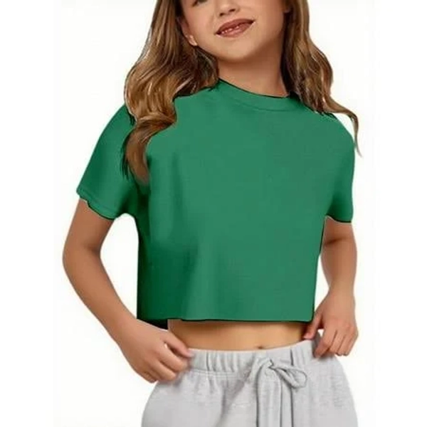 Redarer Girls' Round Neck Short Sleeve Crop T-Shirt