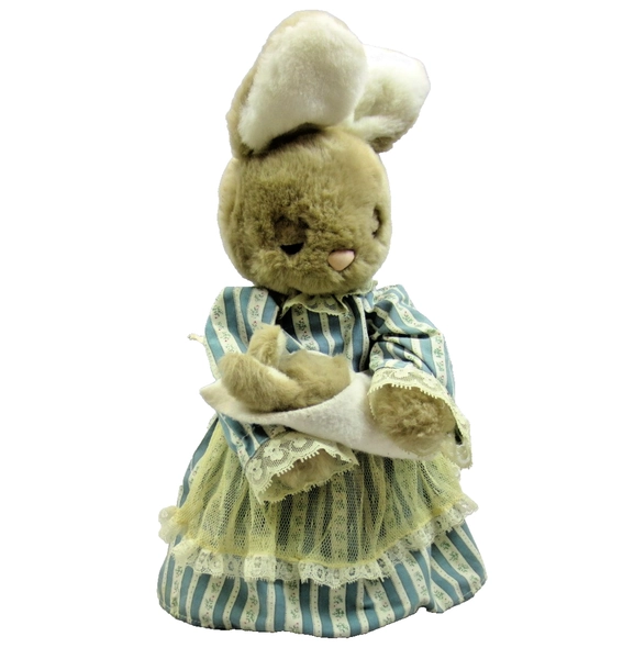 Vtg 1986 Applause Plush Rock-a-Bye-Bab<wbr/>y Musical Mrs Pips Rabbit w/Baby Pips