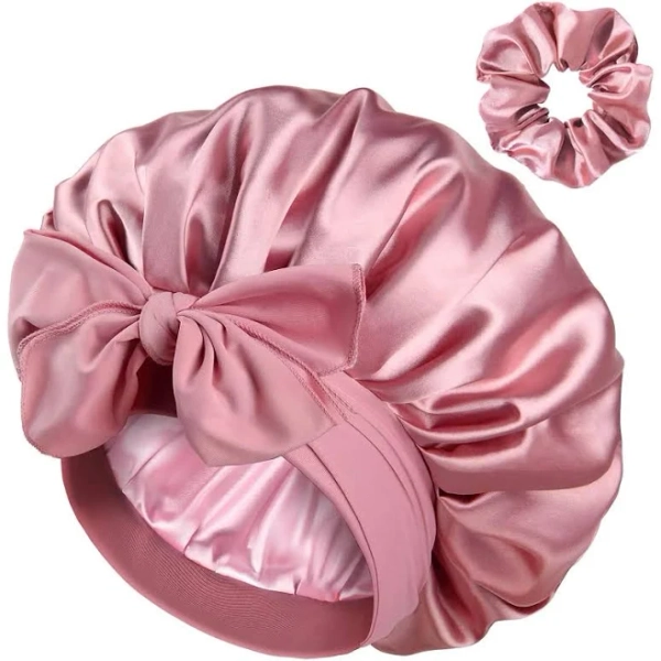 Tie Band Double Layer Butter Satin Bonnet