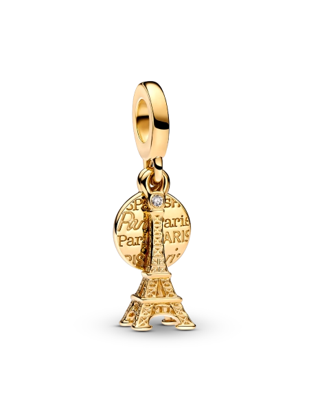 Paris Eiffel Tower Lab-Grown Diamond Engravable Double Dangle Charm