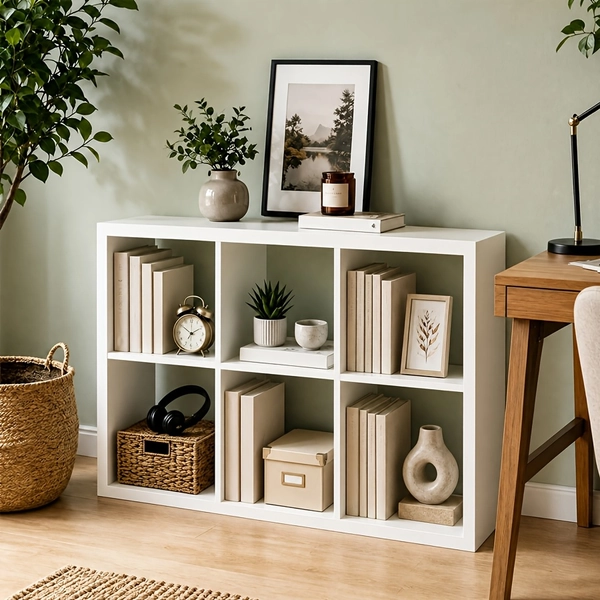 2/4/6Thick Frame Bookcase with Reversible Open Back Cube Storage Organizer, Floor-to-ceiling Bookcase with Anti-Tip Kit, Wooden Open Display Shelf for Living Room, Bedroom, Study, White/Oak Open Bookshelf with Open Back
