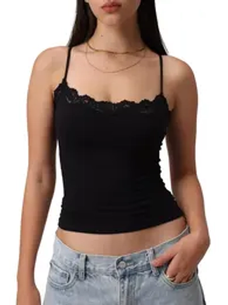 Starrylion Padded Lace Cami Top Double Lined Sexy Tank Top Spaghetti Strap Club Party Shirt Black Sleeveless Basic Minimalist campingessentials