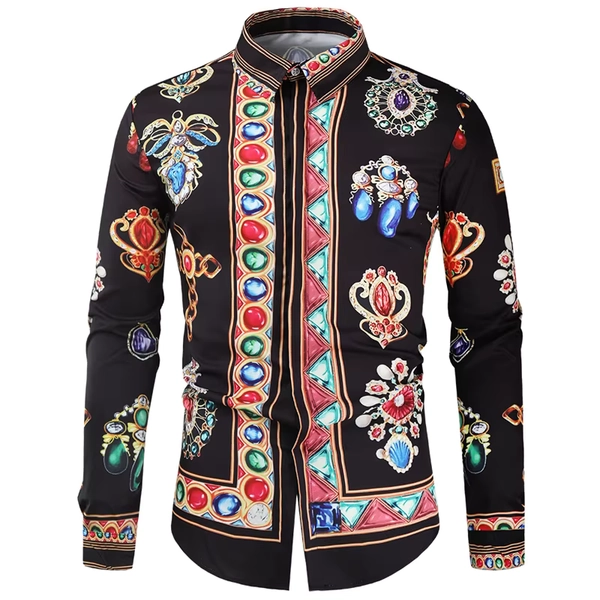 Luxury Golden Pattern Hawaiian Shirts For Men Colorful 3D Printed Blouse Casual Loose Aloha Shirts Long Sleeves Tops Streetwear - AliExpress 