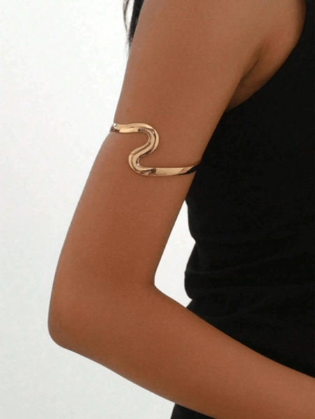 1pc 18K Gold Plated Stainless Steel Geometric Bracelet, Suitable For Holiday And Daily Wear