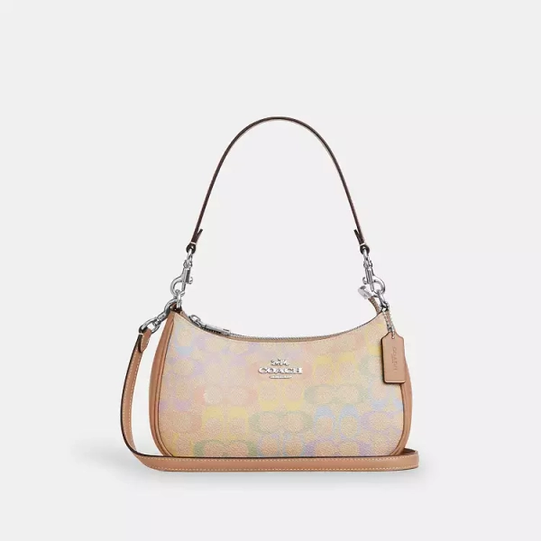 Silver Teri Shoulder Bag In Rainbow Signature Canvas