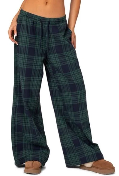 Edikted Women's Lounge Around Plaid Wide Leg Pants