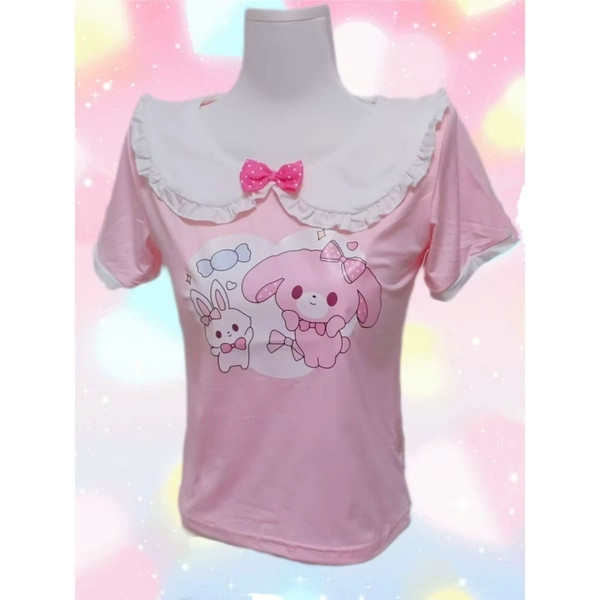 Summer Japanese Sweet Cute Core Peter Pan Collar Bow Short Sleeved T-shirt Cartoon Mp Y2k Aesthetic Graphic T Shirts - AliExpress 200000345