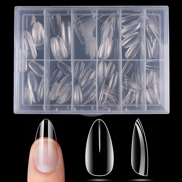 Transparent Medium Almond Gel x Nail Tips, 240pcs Full Coverage Soft Gel Nail Extensions Suitable for Acrylic Fake Nails, 12 Sizes Almond Tips with Box for Home DIY