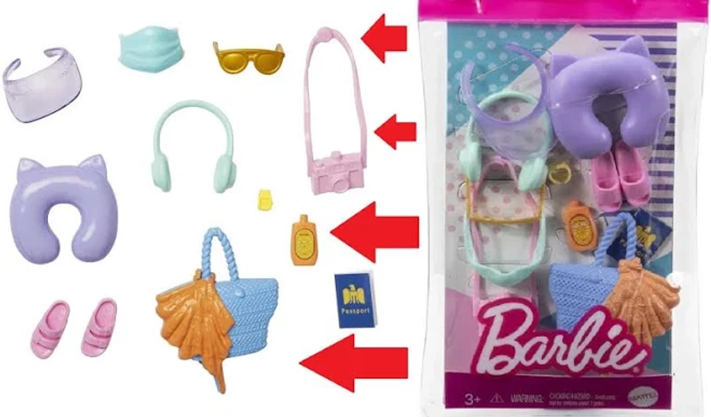 Barbie Doll Accessories Pack Face Mask Slippers Passport Headphones
