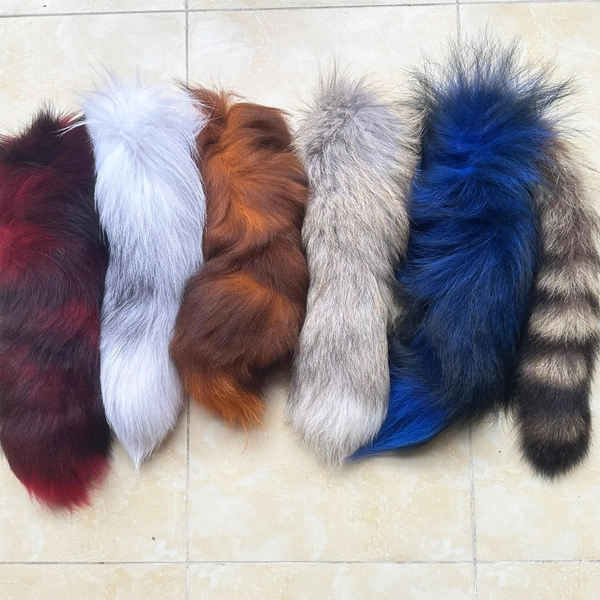 Dyed/Natural Fox or Raccoon Tail: Soft Fur Craft Supply (12-16")