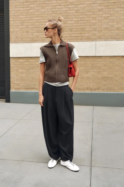 GILET EN MAILLE CÔTELÉE - Marron - S