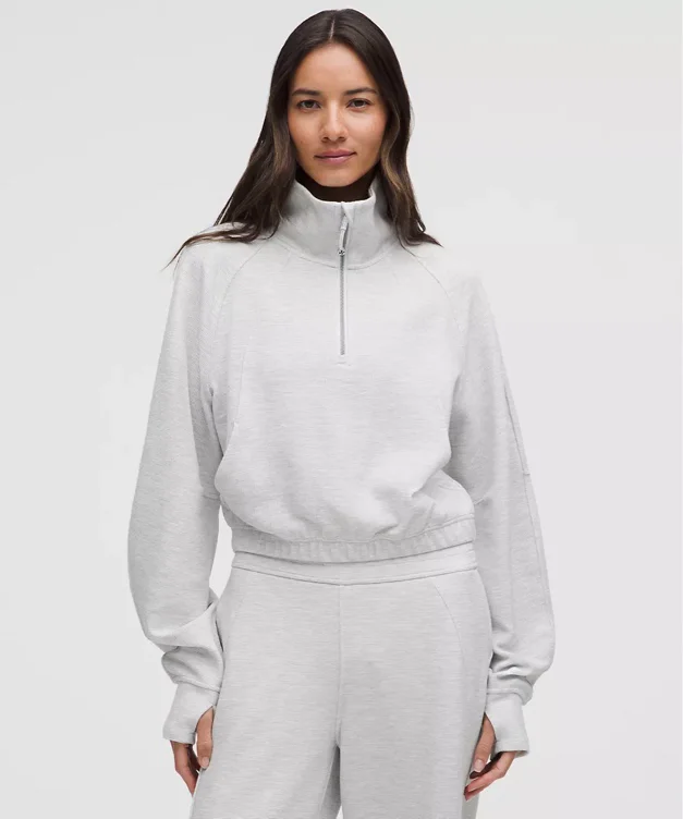 Scuba Cropped Funnel-Neck Half Zip *Waffle - Heathered Graphite Grey - S