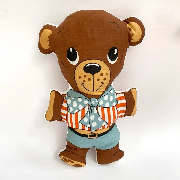 Vintage 70s 80s Bear Shaped Pillow Cut &amp; Sew Handmade Plush 17"