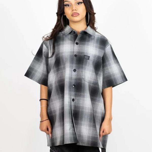 FB County Short Sleeve Checker Flannel Shirt Black-Grey / Small