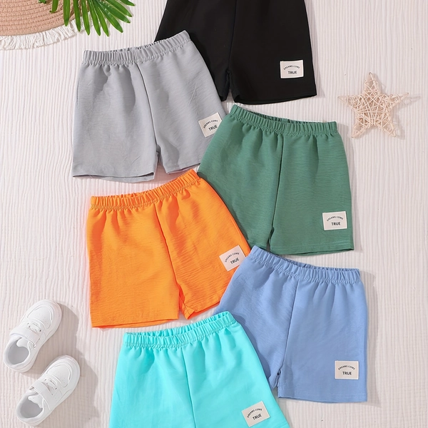 6pcs Boys' Elastic Waist Shorts - Soft Breathable Cloud Fabric, Regular Fit Solid Color Casual Shorts for Summer Outdoor Play, Parties & Daily Wear, Machine Washable, 6 Vibrant Colors (Black, Gray, Green, Orange, Blue, Teal), Perfect for Outdoor