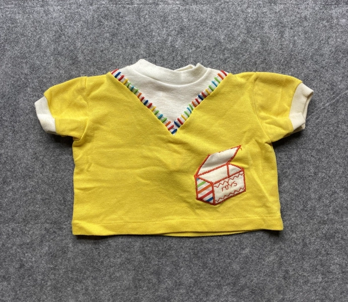 Carter's Shirt Baby 12 Months Yellow Toy Box Applique Rainbow Trim 70s 80s