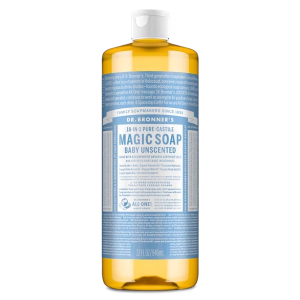 Dr. Bronner's Magic Soap - Castile Liquid Soap - 32 oz - Body Wash, Face Wash - Unscented - Age Group: Baby & All Ages