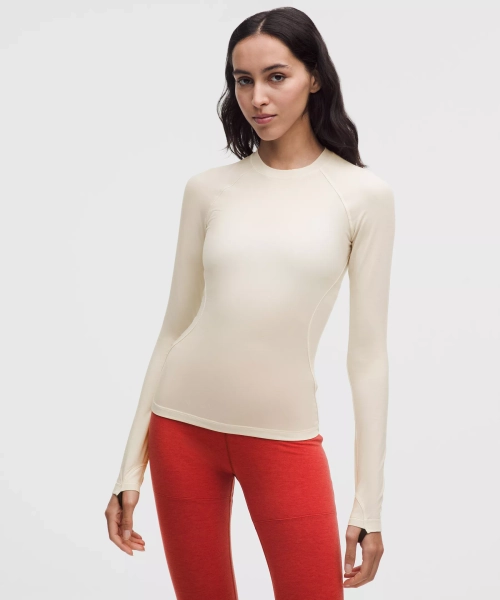 Merino Wool-Blend Crewneck Base Layer - Light Ivory/Black - XXXS