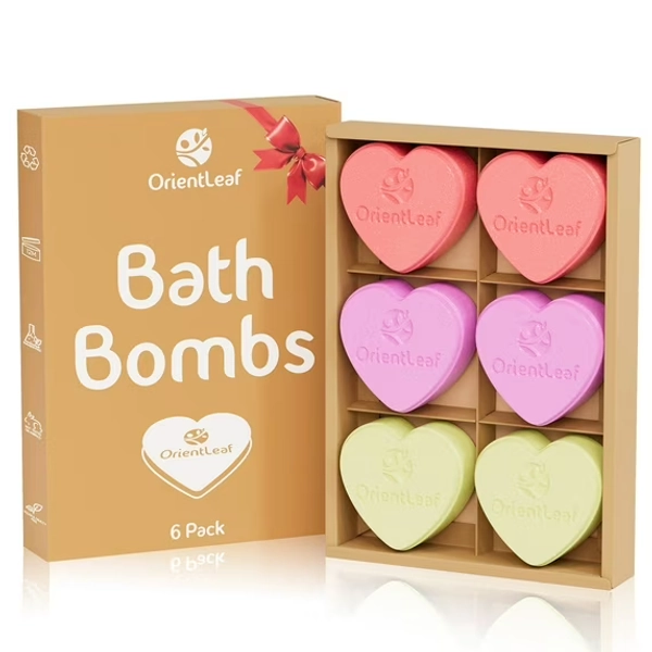 Orientleaf Bath Bombs Gift Set, Floral Scent Heart Shaped Bath Bombs Stocking Stuffers for Women Stress Relief & Aromatherapy, 6 × 2 oz