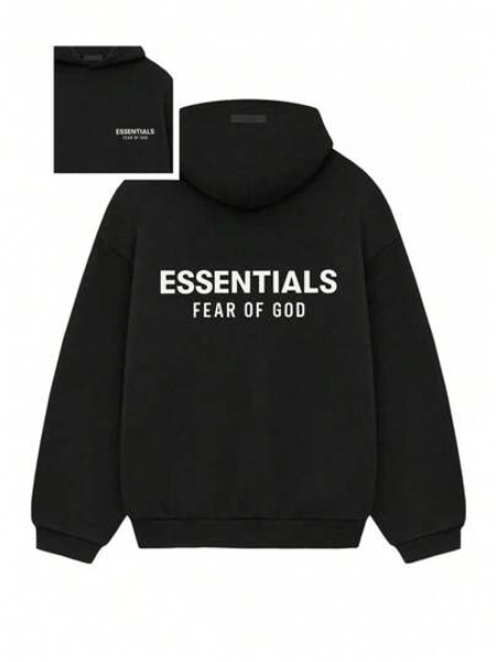 Essentials  Men Hoodie Pullover Casual Streetwear Fleece Warm Regular Fit Long Sleeve Ribbed Cuffs Solid Black Logo Daily Autumn Winter XXS-2XL 192HO246250F-White And Navy Off-The-Shoulder Cropped Top