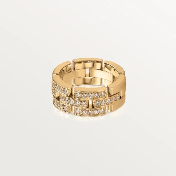 Bague Maillon Panthère, trois rangs, semi-pavée