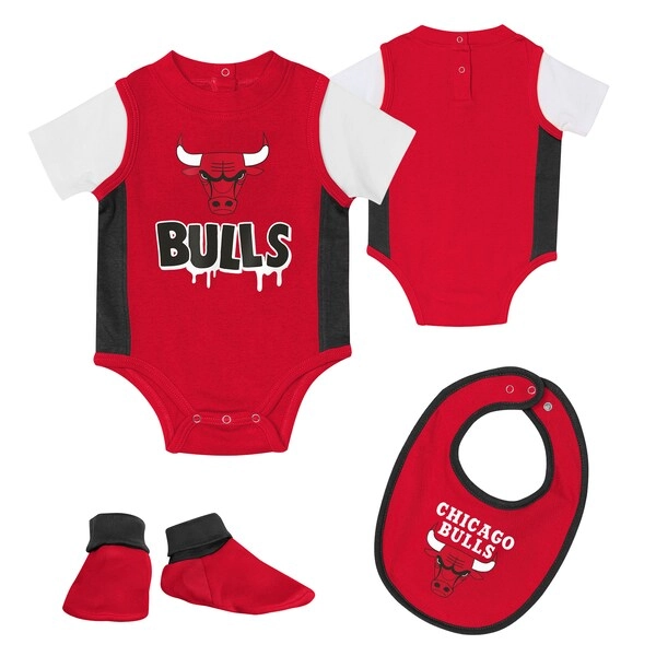 Chicago Bulls 3 Point Player Creeper , Bib & Bootie Set - Newborn