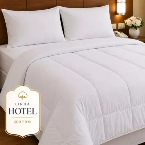 Roupa Cama Hotel Lençol para Hotelaria com Edredom Linha Profissional 200 Fios Branco Casal Solteiro