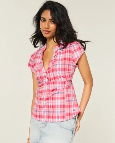 Short-Sleeve Ruffle Henley Shirt