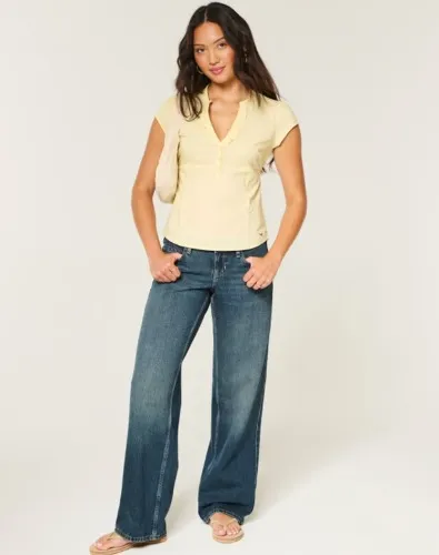 Short-Sleeve Ruffle Henley Shirt