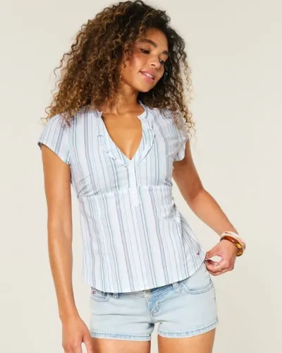 Short-Sleeve Ruffle Henley Shirt