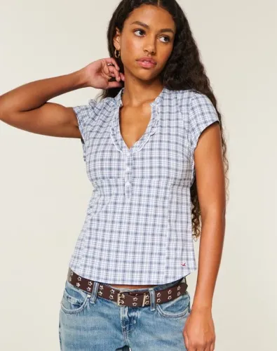 Short-Sleeve Ruffle Henley Shirt
