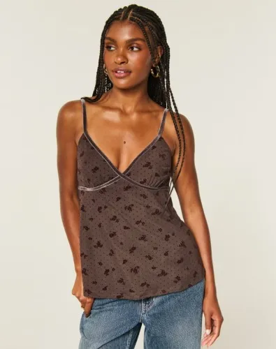 Easy Velvet Trim Mesh Babydoll Cami