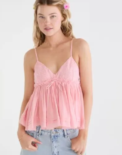 Crocheted V-Neck Babydoll Top