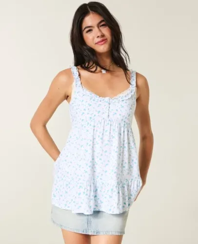 Ruffle Trim Tunic Babydoll Top