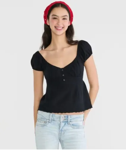 Eyelet Tie-Back Babydoll Top