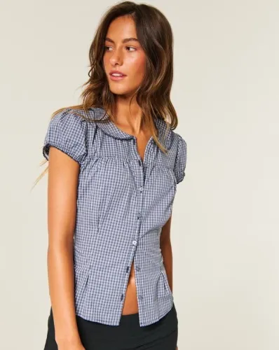 Short-Sleeve Statement Collar Shirt
