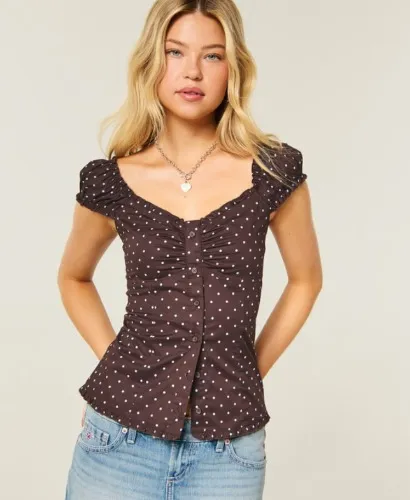 On/Off-the-Shoulder Button-Through Top