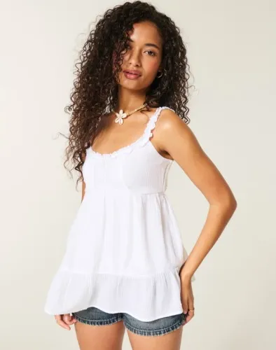 Ruffle Trim Tunic Babydoll Top