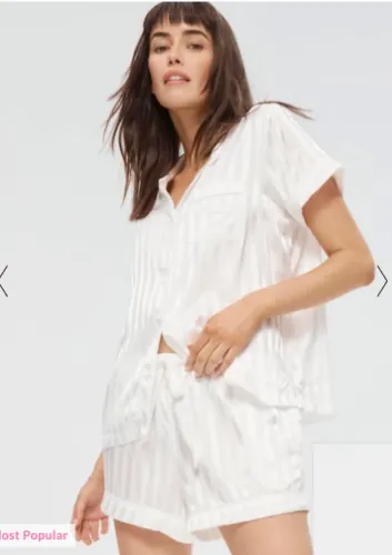 White Stripe Chic Satin Pj Set  White - Peter Alexander Online
