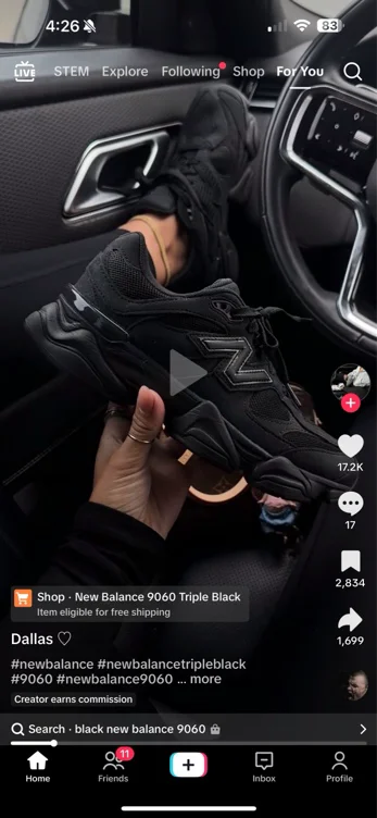 New Balance 9060 Athletic Shoe - Big Kid- Black