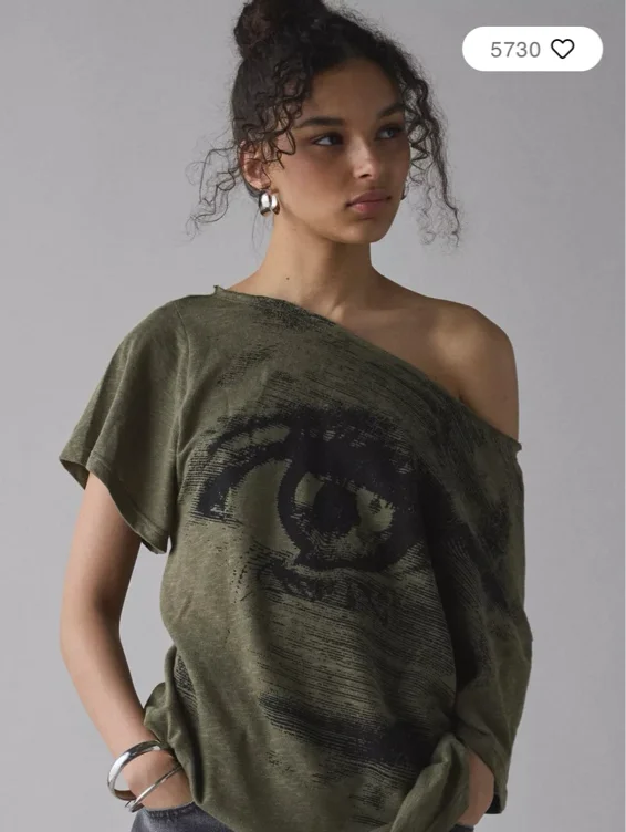 BDG Courtney Eye Graphic Off-The-Shoulder Oversized Tee