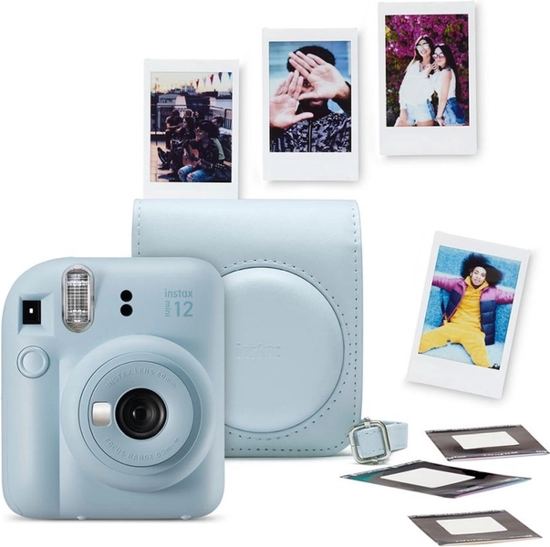 Fujifilm instax Mini 12 Bundel - Instant camera + 1 x 10 stuks film cameratas &amp; stickers - Pastel Blue
