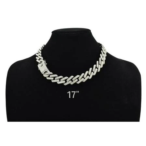 18k SilverTone Plated Simulated Diamond CZ Pave Prong Chain