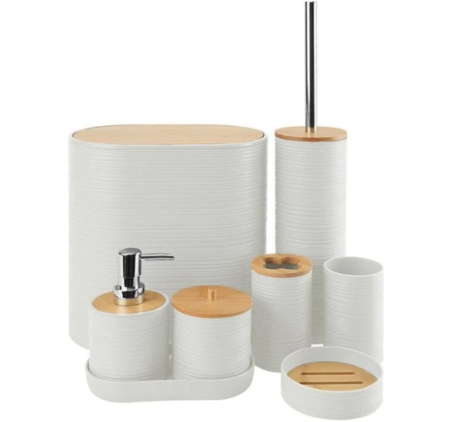 8-Piece Bathroom Accessories Set with Trash Can