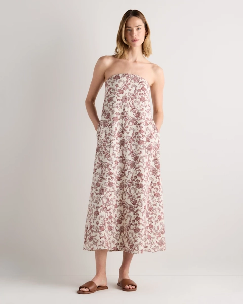 100% European Linen Strapless Maxi Dress in French Blue