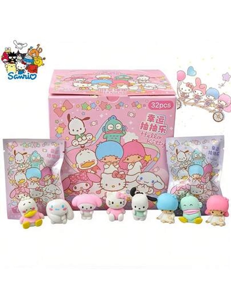 1/4/32pcs Sanrio Family Portrait And Double Star Mystery Box, Super Satisfaction Set! Character Collection Box - PVC Statue, Party Gift, Halloween/Christmas/Best Choice, Perfect Birthday Present